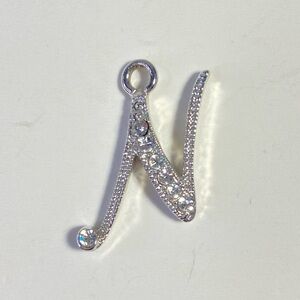 Rhinestone Silver Letter N Initial Monogram Pendant
